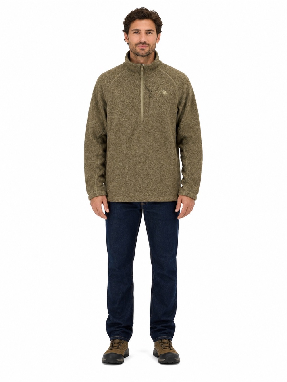 The North Face Men's Large Quarter Zip Fleece Pullover Olive Green ATZJ
